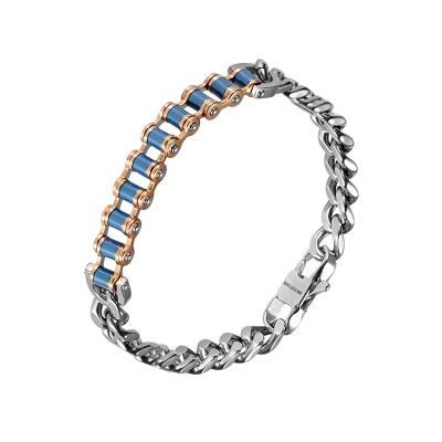 China Custom accptable 2021 texts unique style mixed bike blue ceramic chain stainless steel cuban bracelet for men for sale