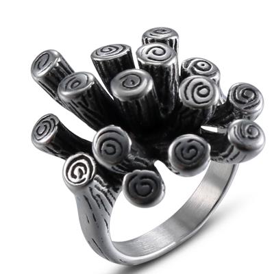 China Trendy Tump Tree Rings Cool Band Punk Silver Personality Stainless Steel Cool Ring For Men Jewelry for sale