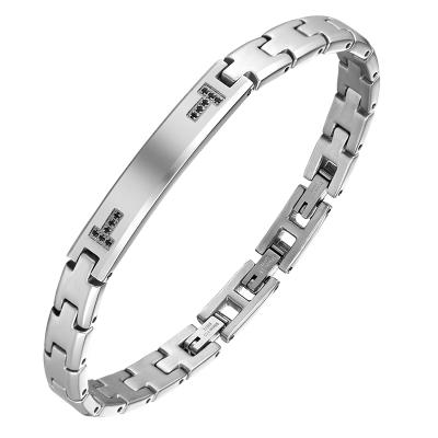 China Trendy Global Hot Sale Trendy Silver Stainless Steel Mens Bracelets Bracelet For Man With White Zircon for sale