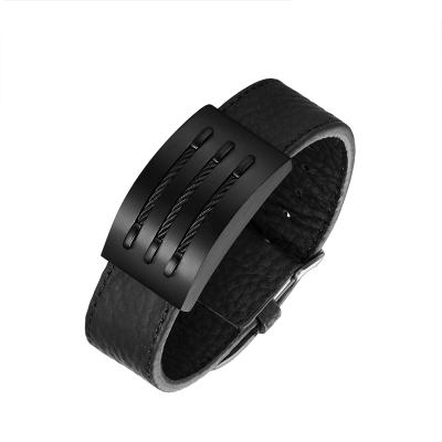 China FASHIONABLE Custom Stainless Steel Bangle Punk Leather Bracelet Men for sale