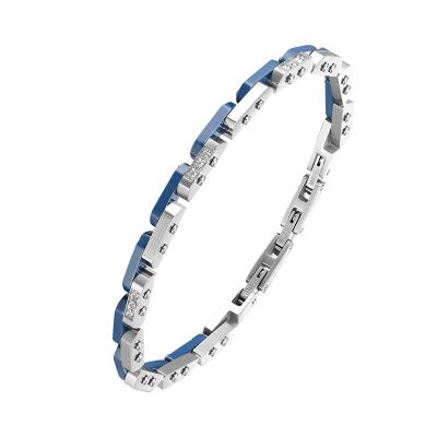 China Trendy 316L Stainless Steel Bracelet with White Ceramic Stain Design Stylish Blue Bangle for Men and Women CZ for Father Gifts for sale