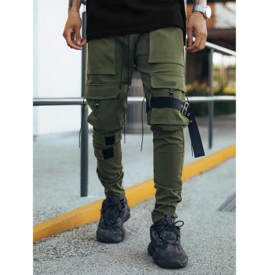 China Custom Wholesale OEM Anti-wrinkle Men's Cargo Pants Tech Plain Army Green Loose Zipper Fly Pants Pockets Mens Cargo Pants for sale