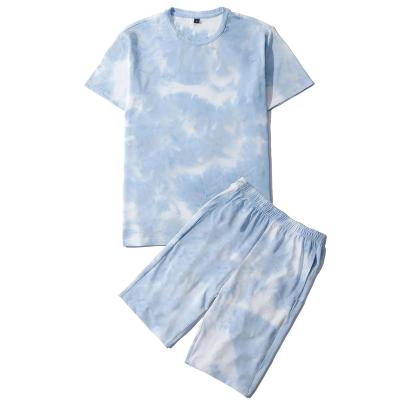 China Wholesale Custom Elastic Anti-Wrinkle Tie Dye Print Top and Shorts Men's Tie Dye Shorts Set Men Two Piece Sets Tie Dye Shorts for sale