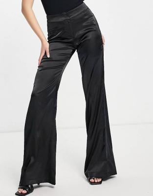 China Custom Women's Anti-Wrinkle Office Ladies Pants Summer High Straight Solid Black Wide Leg Pants Spotted Gold Elastic Waist Pants for sale