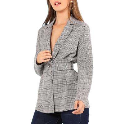 China Lady Gray QUICK DRY Plaid Women V-Neck Office Blazer Autumn Jackets Fall Elegant Outerwear for sale