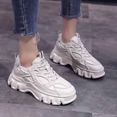 China Vintage Fashion Trend Fashion Sports Comfortable Breathable Casual Leather Women Chunky Wedge Shoes for sale