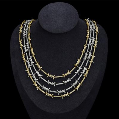 China Custom Hiphop JWY High Quality Gold and Silver Plated Brass CZ Hip Stone Hop Iced Out Cuban Chain Necklace for sale