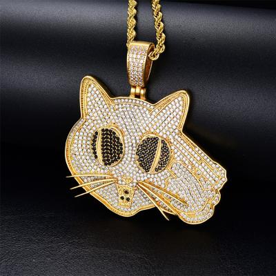 China New Fashion Hiphop Pendant Gold and Silver Plated Hip Hop Brass Cat Zircon Pendant Necklace For Jewelry for sale