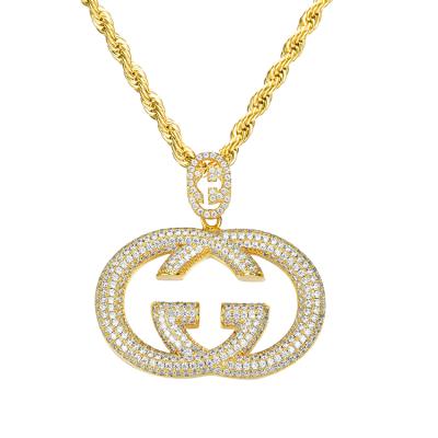 China Custom Hiphop JWY CZ Stone Gold and Silver Plated Brass Hip Hop Jewelry Necklace Pendant for sale