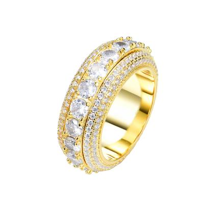 China Custom Gold Plated Brass Zircon Man's Hiphop JWY Jewelry Fashion Hip Hop JWY Spinning Hip Hop Banger Rings for sale