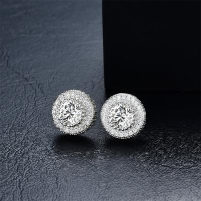 China Hiphop New Design High Quality Silver Plated Big Cubic Zirconia Men Hip Hop Stud Earrings for sale