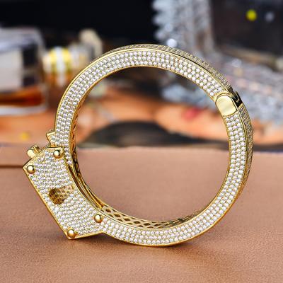 China New Trendy Fashion Style Gold Plated Brass Cubic Zirconia Hip Hop Bangles Bracelet Charms for sale