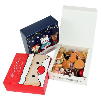 China Recycled Materials Square Christmas candy gift box Santa Claus Elk cake baking box bag New Year's Christmas party gift wrapping supplies for sale