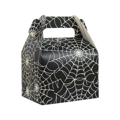 China Recycled Materials Halloween paper candy box Halloween gift cartoon ghost witch spider web bat dessert gift box bag handbag for sale