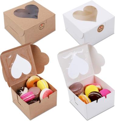 China Recycled Materials Heart shape folding cookie chocolate paper box cup cake bread Macaroon packaging box with pvc window for sale