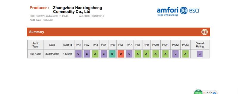 BSCI - Zhangzhou Haoxincheng Commodity Co., Ltd.