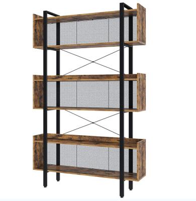 China 6 Tier Open Display Shelf Industrial Bookcase With Top Edge , Freestanding Wooden Bookcase With Metal Frame for sale