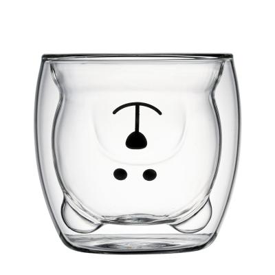 China Sustainable Cartoon Popularity Bear Shaped Cup Double Wall Insulated Thick Glasses cup for sale