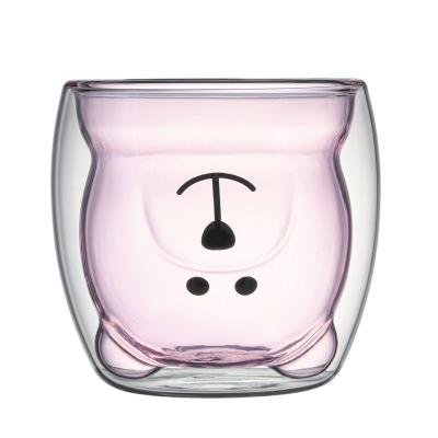 China Sustainable Factory Wholesale Hot Selling 250ml Bear Shape Double Wall Borosilicate Glass Cup for sale