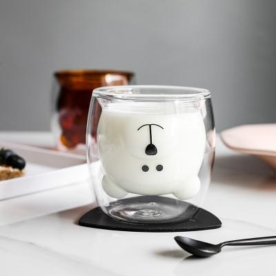 China Sustainable Top Seller 250ml Cartoon Animal Bear double wall Glass Cup coffee Tea Milk Mug for sale