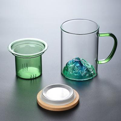 China Sustainable New Arrival 400ml High Borosilicate Glass View Mountain tea water cup for sale