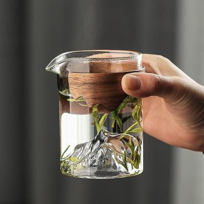 China Sustainable Heat Resistant borosilicate Single Wall Mountain Viewing Glass tea Cup for sale