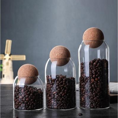 China Freshness Preservation 450ml 750ml 1000ml 1300ml Handmade High borosilicate glass Storage jar with cork ball lid for sale