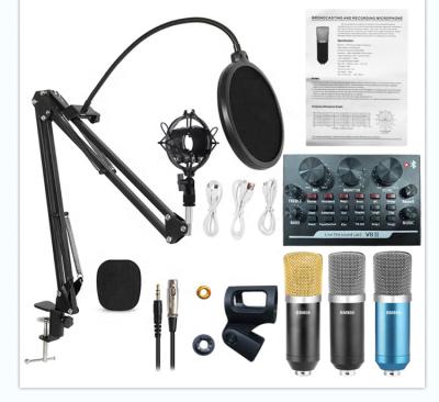 China Condenser Microphone + Sound Card Set Bm800 External Professional Condenser Microphone V8 Bm800 Sound Card Set Recording Studio Microphone For Computer Laptop Microphone Kit for sale