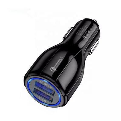 China 2021 Hot Selling High Quality Universal Car Charger QC3.0 Two USB Charger For Vehicles With Mobile Phone Fast Safe Charging for sale