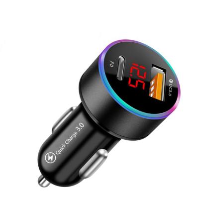 China 2021 Digital Display Dual Access USB+Type-C Car Charger QC3.0+PD Super Fast Charging Multi-Function Phone Charging Multiple Vehicles for sale