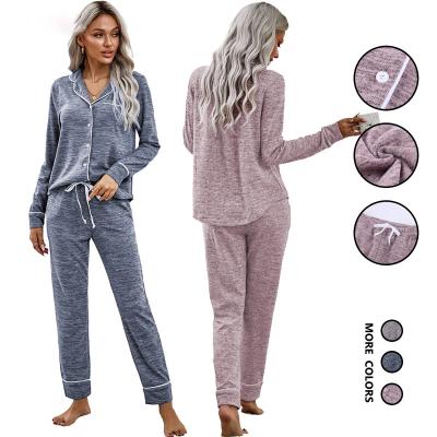 China New Product Thermal Winter Long Sleeve Womens 2 Pcs Pajama Set High Quality Button Down Pajamas for sale