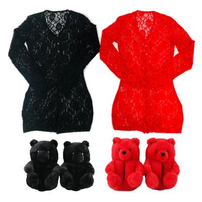 China Wholesale Women's QUICK DRY Women's Lace Mesh Lace Jumpsuits Red Vintage Sleepwear Lace Lingerie QUICK DRY for sale