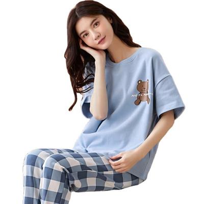 China 100% Breathable Cotton Pajamas For Women Women Short Sleeved Casual Short Pajamas Set Loose Women Spring And Summer Pajamas for sale