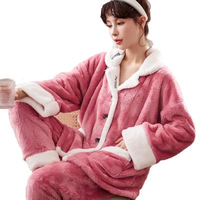 China New Autumn And Winter Women Girls Thermal Plus Size Pajamas Sets Velvet Nightgowns Long Sleeves Extra Thicker Coral Pajamas for sale