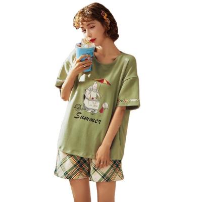 China 2022 New Style Princess Wind Print Sleepwear Women Pajamas Cotton Shorts Breathable Soft Women Pajamas Sets for sale