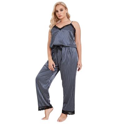 China Wholesale Sexy Women's Summer Plus Size Satin Stripe Pajamas Women Long Robe Breathable Pajamas for sale