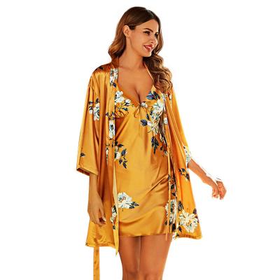 China New Style Ice Silk Women's Pajamas Summer Breathable Sexy Suspender Pajamas Set Two-Piece Set Women's Long Robes for sale