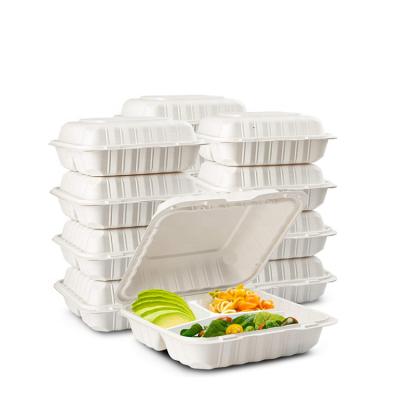 China Freshness Preservation 3 Compartment Hinged Lid Disposable Meal Lunch Box , Disposable Clamshell For Take Away Lunch Food Packaging Boxes for sale