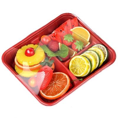 China Environmental Protection Wholesale Disposable Catering Food Container 3 Compartments Plastic Food Container for sale