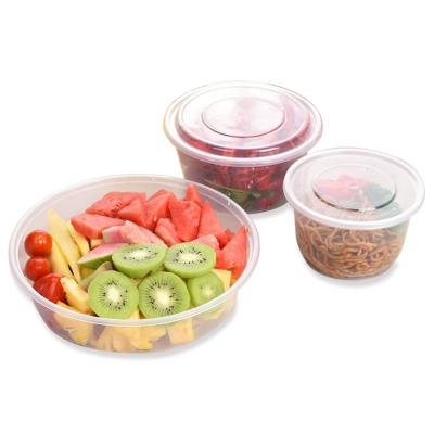 China Environmental protection factory custom printed round disposable salad fruit soup 8 12 24 32 16 ozmicrowave safe plastic bowls with lid for sale