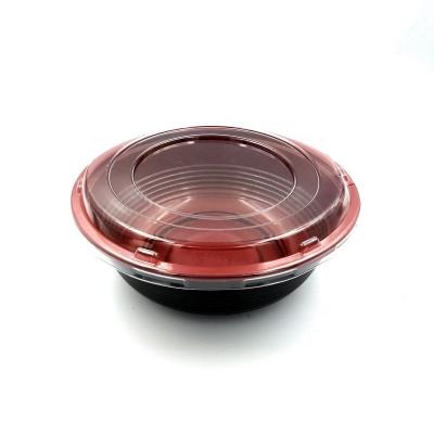 China Thickened 1000ml Processing Red And Black Japanese PP Bowl Custom Disposable Ramen Sushi Bowl Packaging Bowl for sale