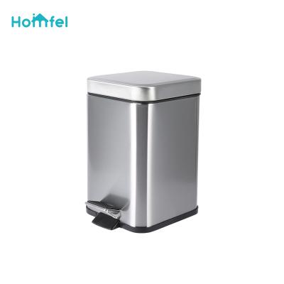 China Viable Square Trash Bin Stainless Steel Entry Level Pedal Trash Can for sale