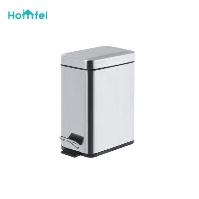 China Entry Level 5L Bin Retangular Shape Pedal Soft Close Stainless Steel Silver Color for sale