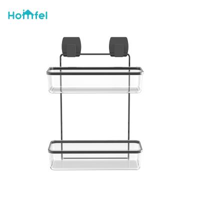 China Sustainable Bathroom Storage Two Layer Iron Grid Black Electrophoresis Suction PS Box for sale