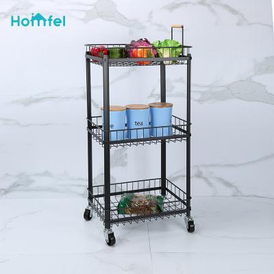 China Storage 3 Tier Rolling Utility Cart with Wheels Metal Storage Cart Multifunctional Adjustable Trolley Cart Organizer with Handle for sale