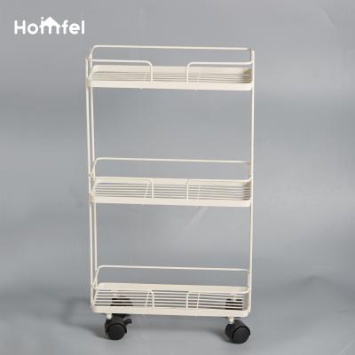 China Storage 3 Tier Rolling Utility Cart With Wheels Metal Storage Cart Multifunctional Adjustable Trolley Cart Organizer for sale