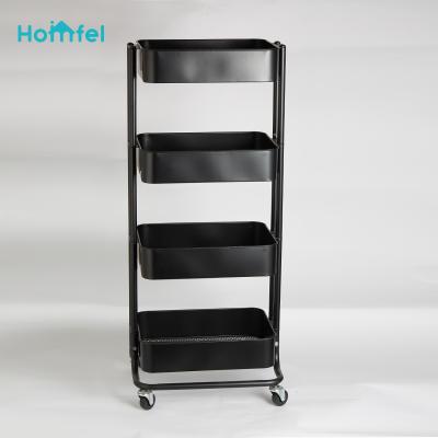 China Storage Four Row Rolling Utility Cart With Wheels Metal Storage Cart Multifunctional Adjustable Trolley Cart Organizer for sale