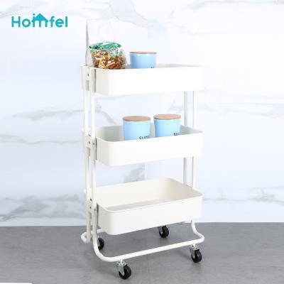 China Storage 3 Tier Rolling Utility Cart with Wheels Metal Storage Cart Multifunctional Adjustable Trolley Cart Organizer with Handle for Home for sale