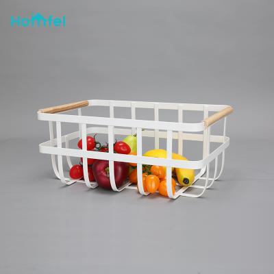 China Tidy Up Rack Storage Basket Wood Handle/Multifunctional Lightweight Metal Organizer Wire Locker Storage for sale