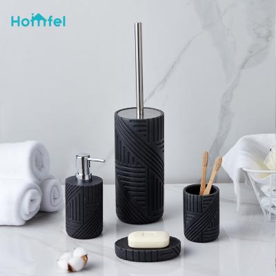 China Sustainable Bathroom Products Sets Toilet Brush Holder Soap Dispenser Toothbrush Holder Soap Dish Poly-Resin With Painting for sale